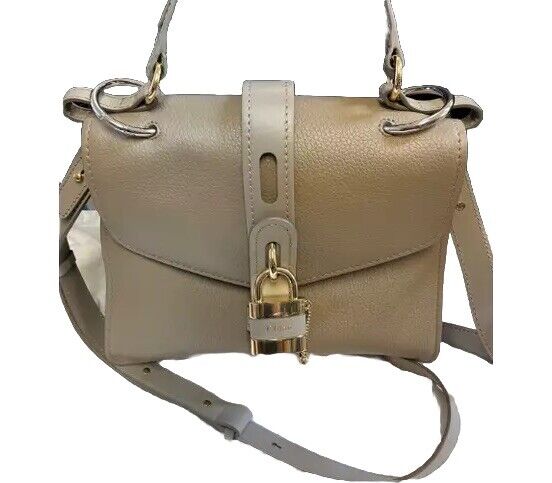 Chloé Medium Aby Day Shoulder Bag in Grained Shiny Pebbled Calfskin Motty Grey
