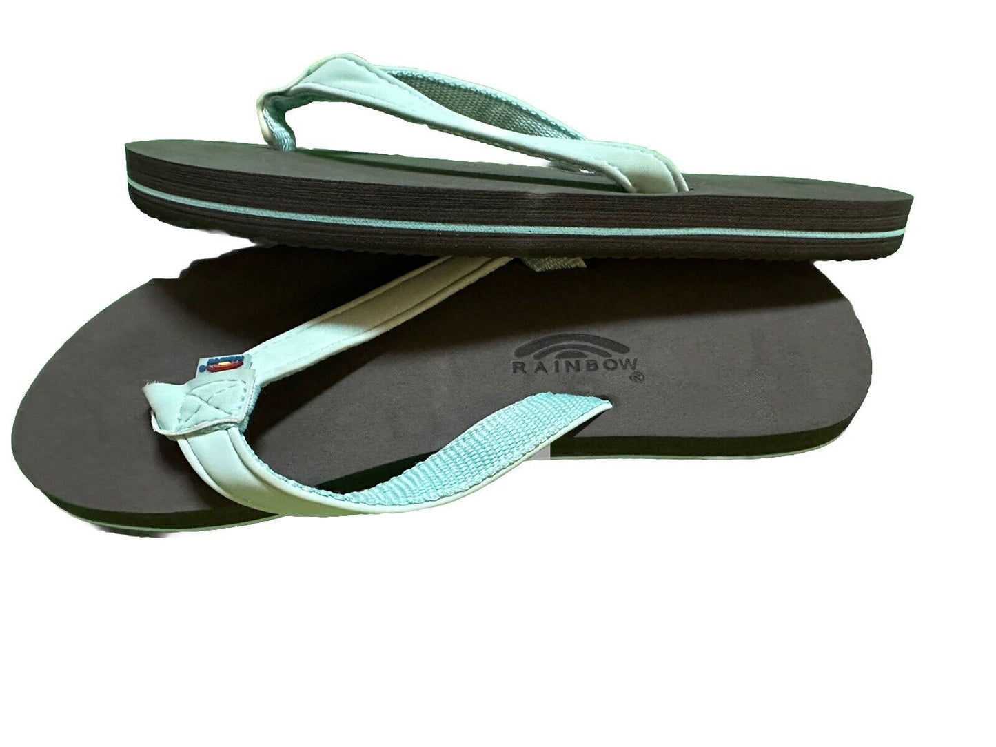 Rainbow Sandals Kids 4 Flip Flop Aqua Blue Grey Thong Flat Shoes Grombow 13/1