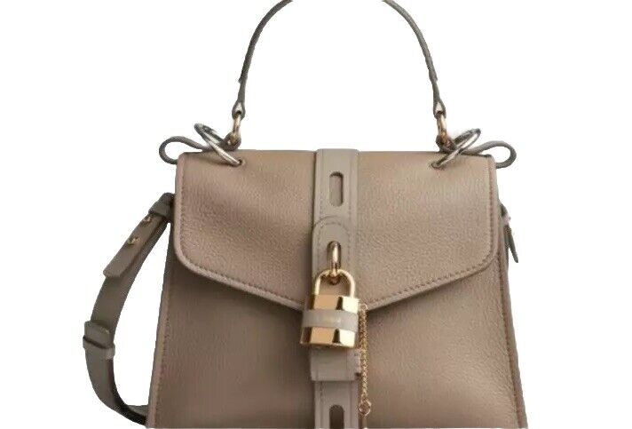 Chloé Medium Aby Day Shoulder Bag in Grained Shiny Pebbled Calfskin Motty Grey