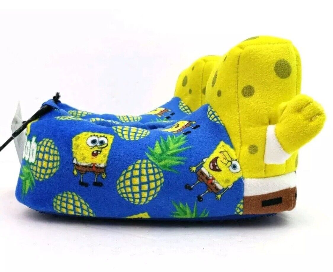 SpongeBob SquarePants Youth Slippers Size 2-3 Soft Plush Novelty Pineapples NWT