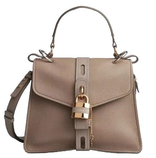 Chloé Medium Aby Day Shoulder Bag in Grained Shiny Pebbled Calfskin Motty Grey