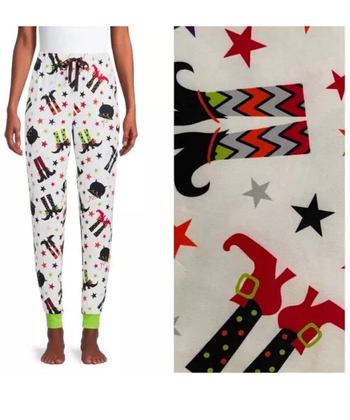Women's Halloween Jogger Pajama Pants White Witch Boots NWT Size XS/XCH 0-2