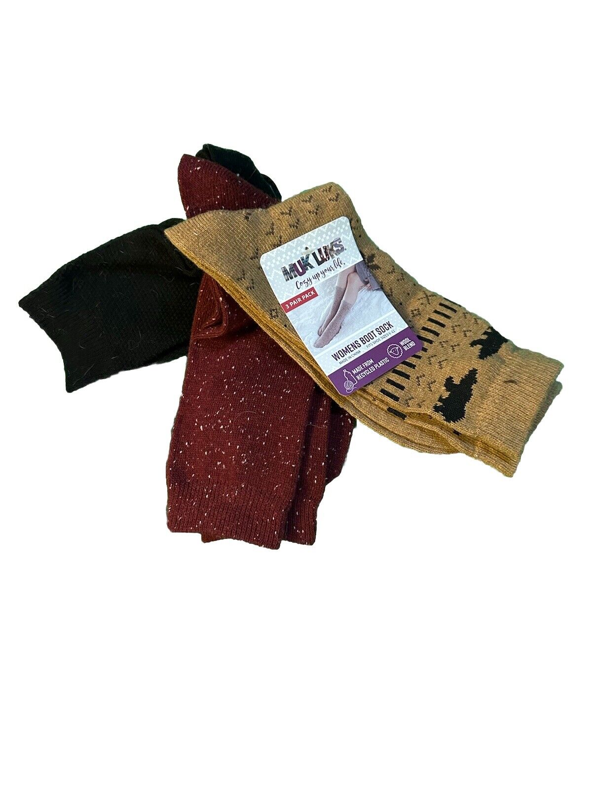 Muk Luks 3 pack Womens Tall Boot Socks Size 6-11 Black Brown Red with Tags