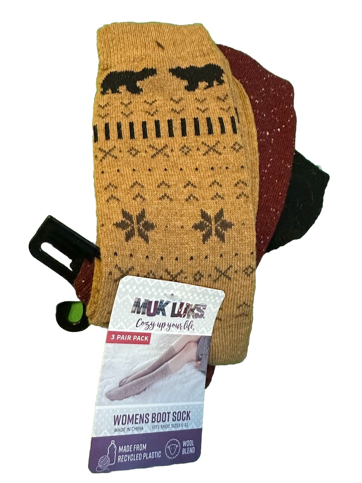 Muk Luks 3 pack Womens Tall Boot Socks Size 6-11 Black Brown Red with Tags