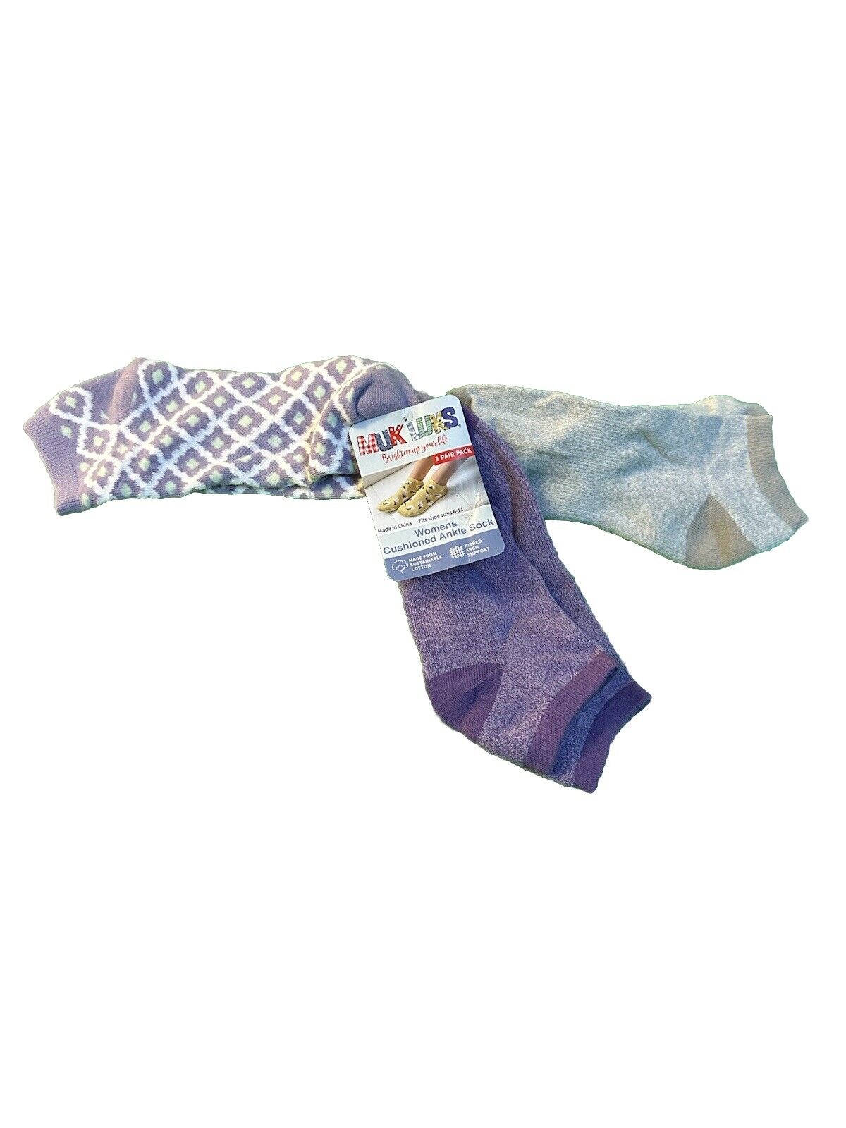 Muk Luks Womens Cushioned Ankle Socks Pack of 3 - Size 6-11 New