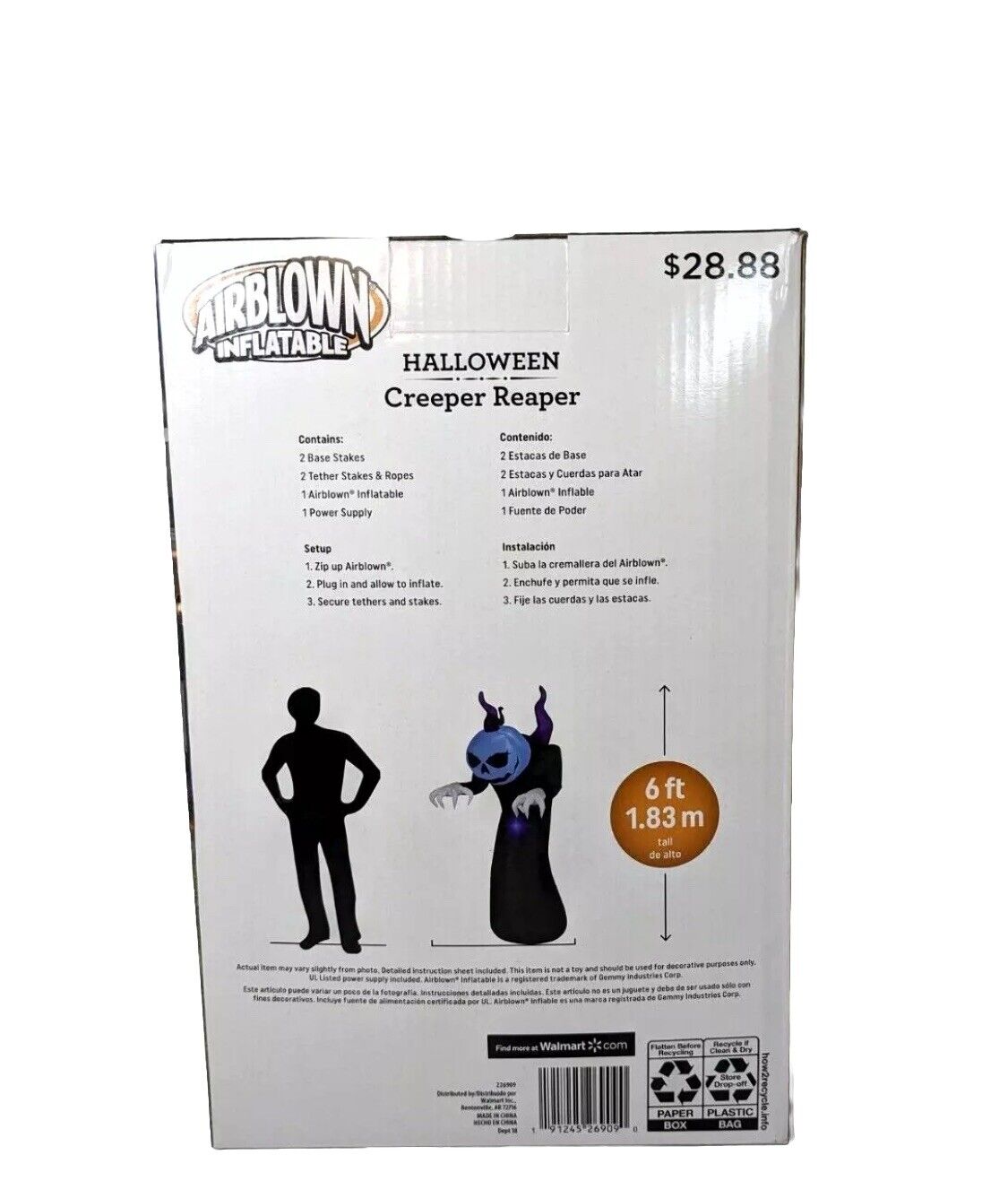 Gemmy Creeper Reaper 6 ft Airblown Inflatable Pumpkin Head LED Light NEW