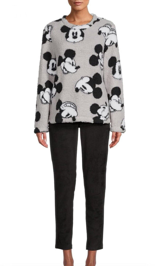 Disney Mickey Mouse Women's 2 Piece Pajamas PJ Set Plush Black/Grey 2X (18W-20W)
