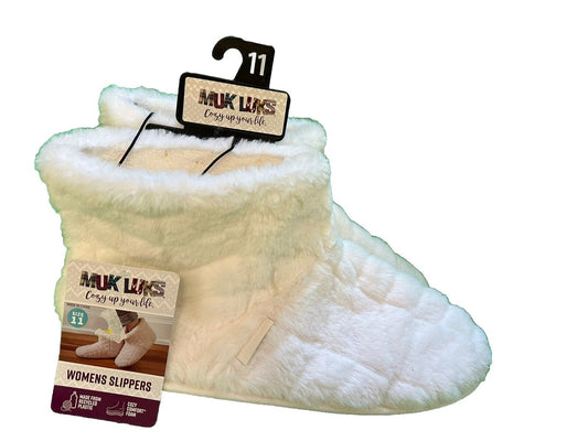 Muk Luks Women's Chevron Cozy Bootie Slipper Ivory White Size 11 New with Tags