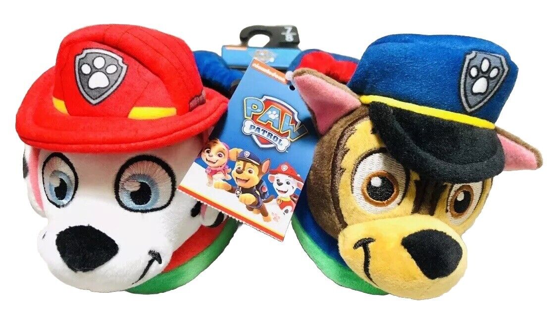 PAW Patrol MARSHALL & CHASE 3D Plush Slip-on Slippers Toddler Boys Size 7/8 NWT