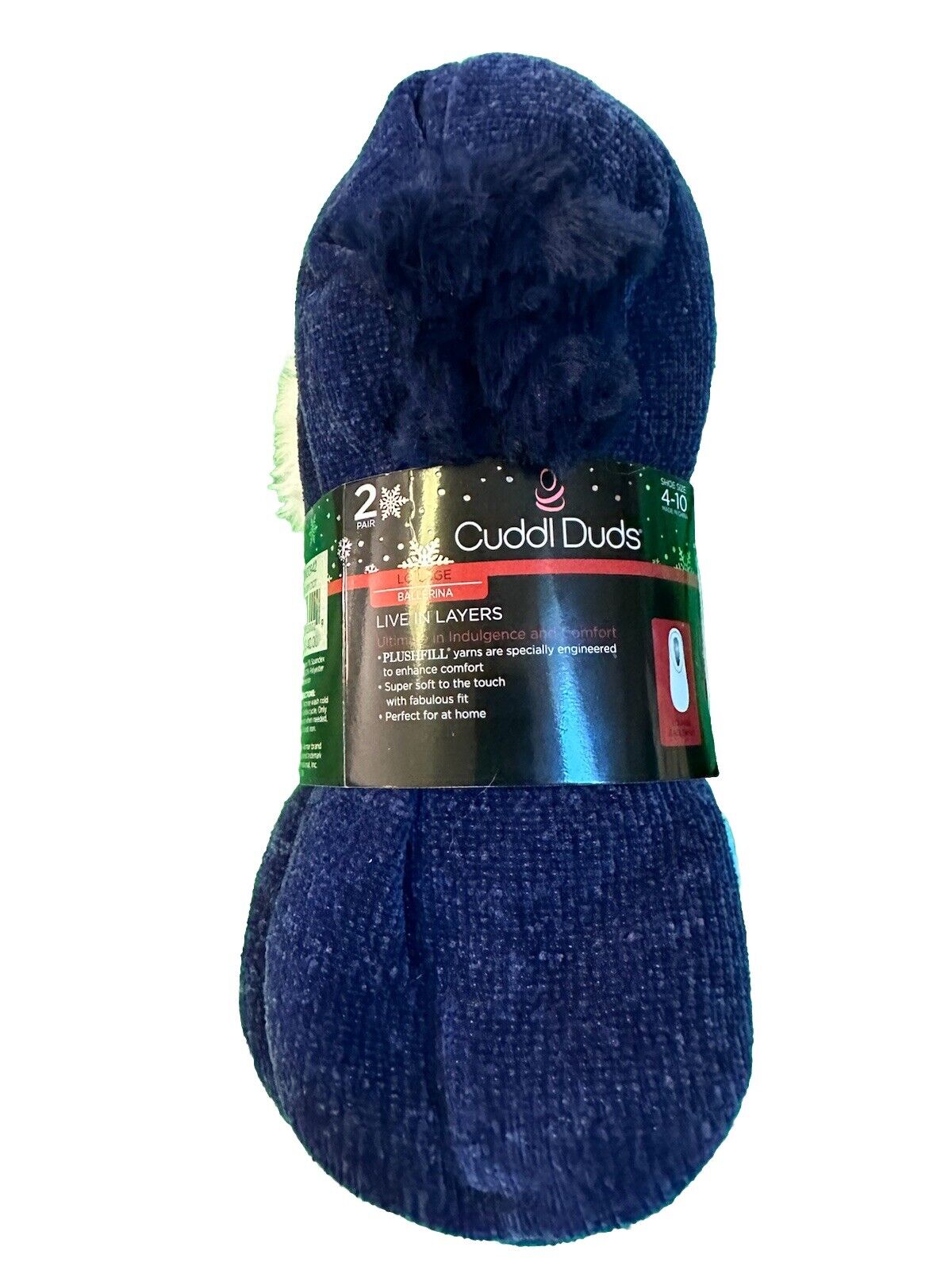 2 Pairs Cuddl Duds Slipper Socks Size 4-10 Lounge Ballerina Super Soft Plushfill