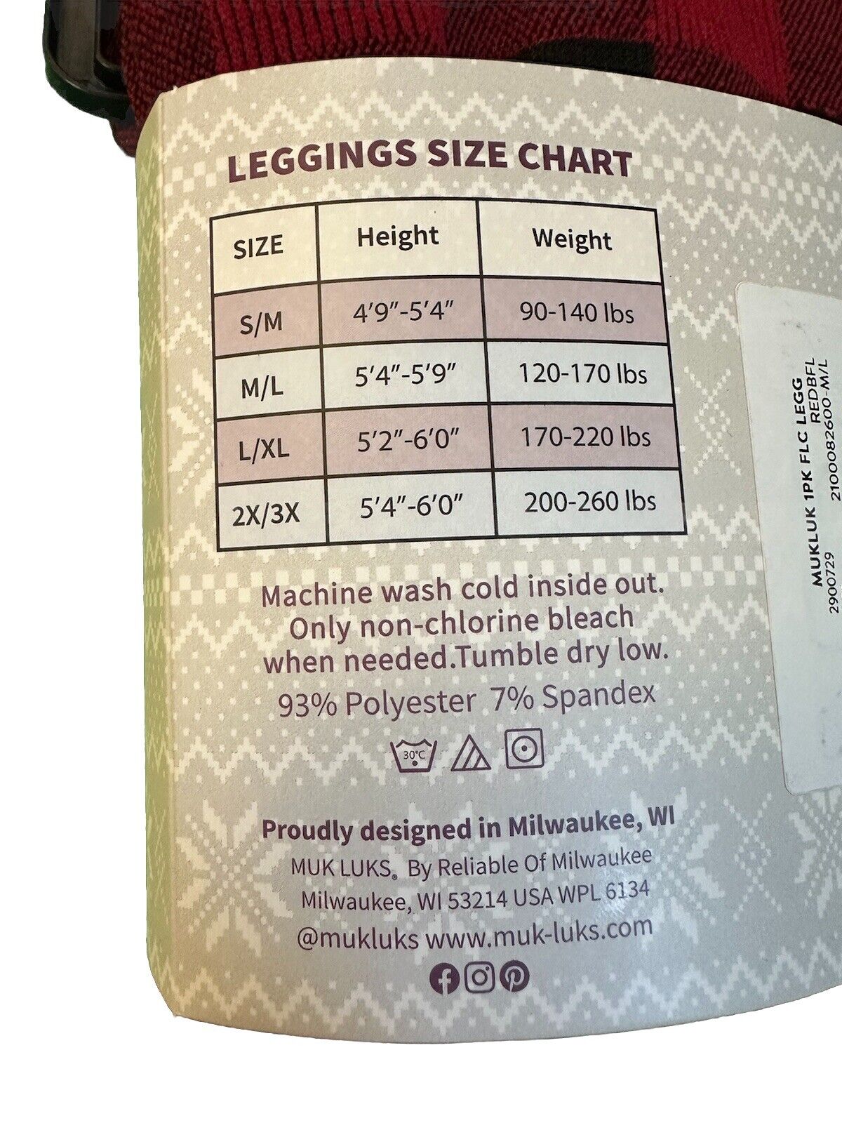 Muk Luks Fleece Lined Leggings Medium/Large Red/Black Checkered
