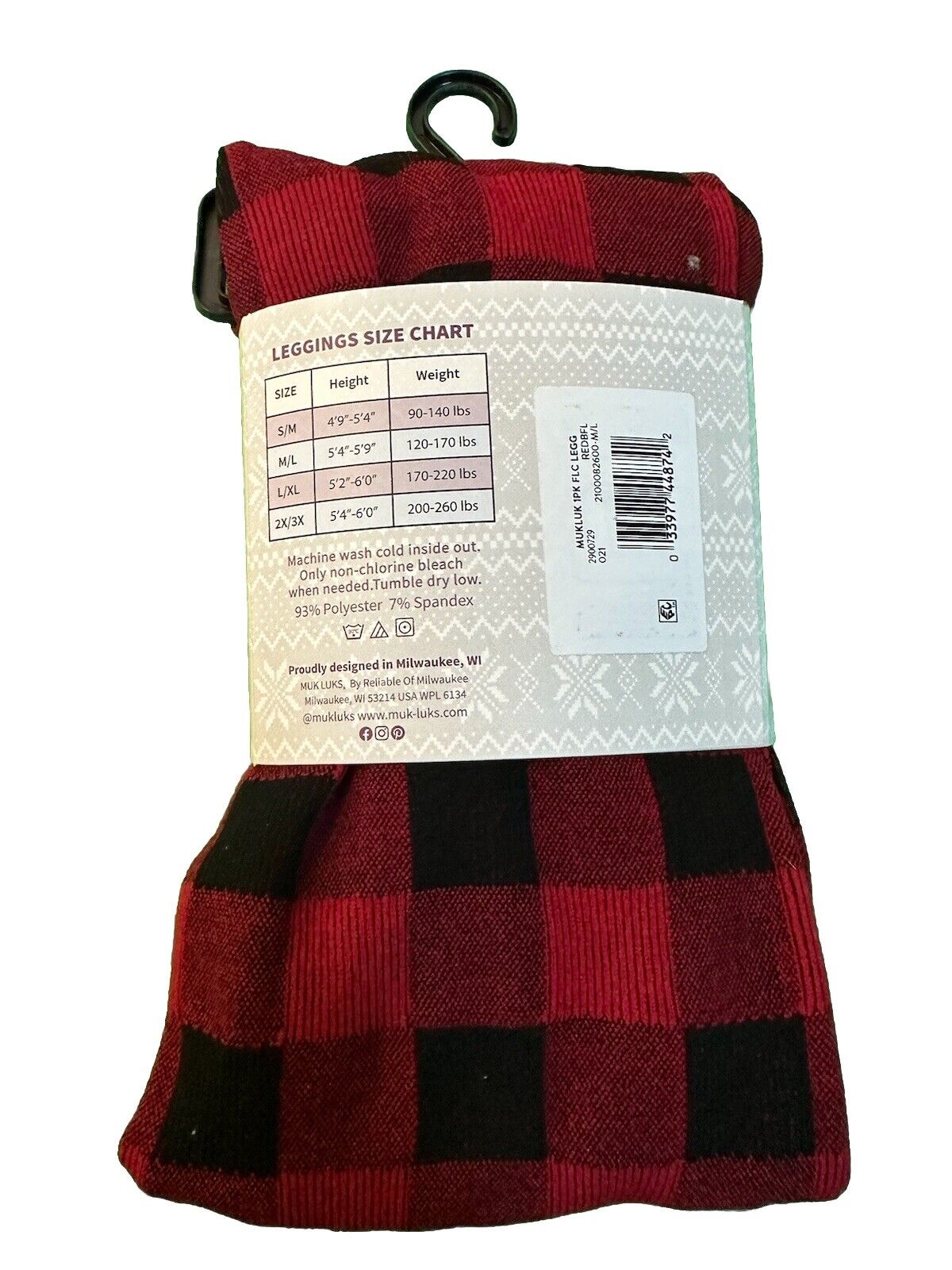 Muk Luks Fleece Lined Leggings Medium/Large Red/Black Checkered