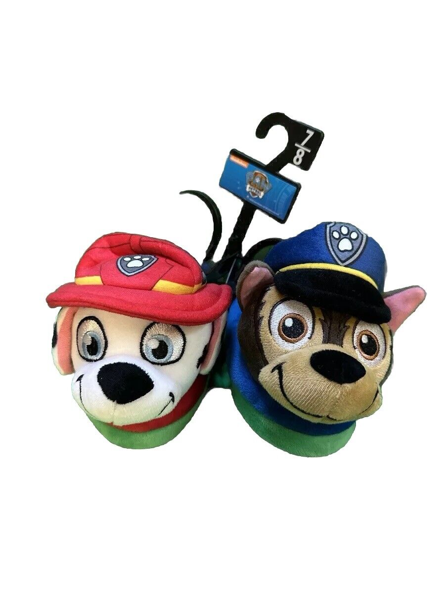 PAW Patrol MARSHALL & CHASE 3D Plush Slip-on Slippers Toddler Boys Size 7/8 NWT