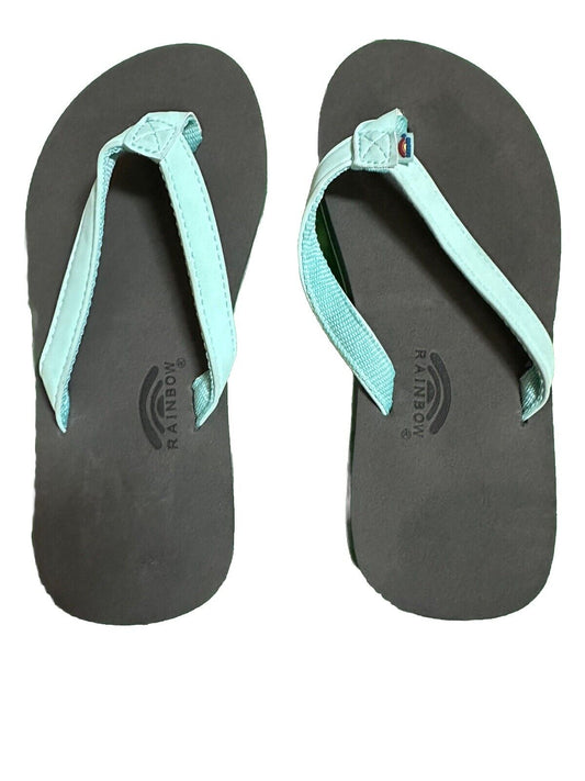 Rainbow Sandals Kids 4 Flip Flop Aqua Blue Grey Thong Flat Shoes Grombow 13/1