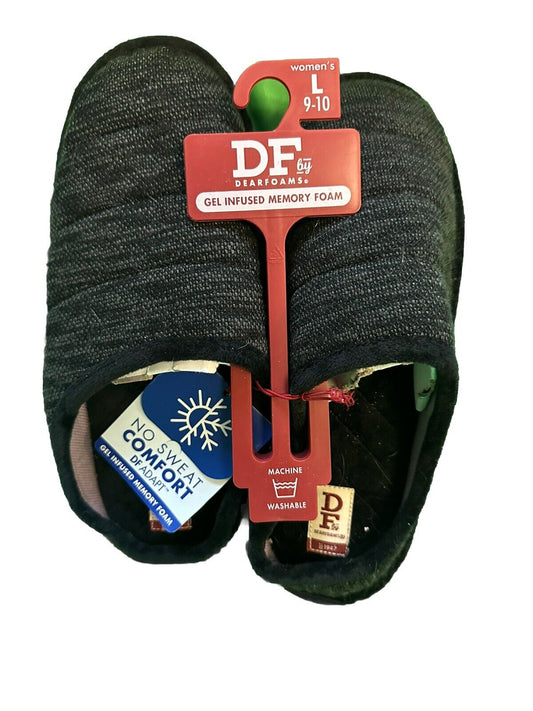 Dearfoams Black Slip On Slippers US Size Large 9 to 10 Gel Infused Memory Foam