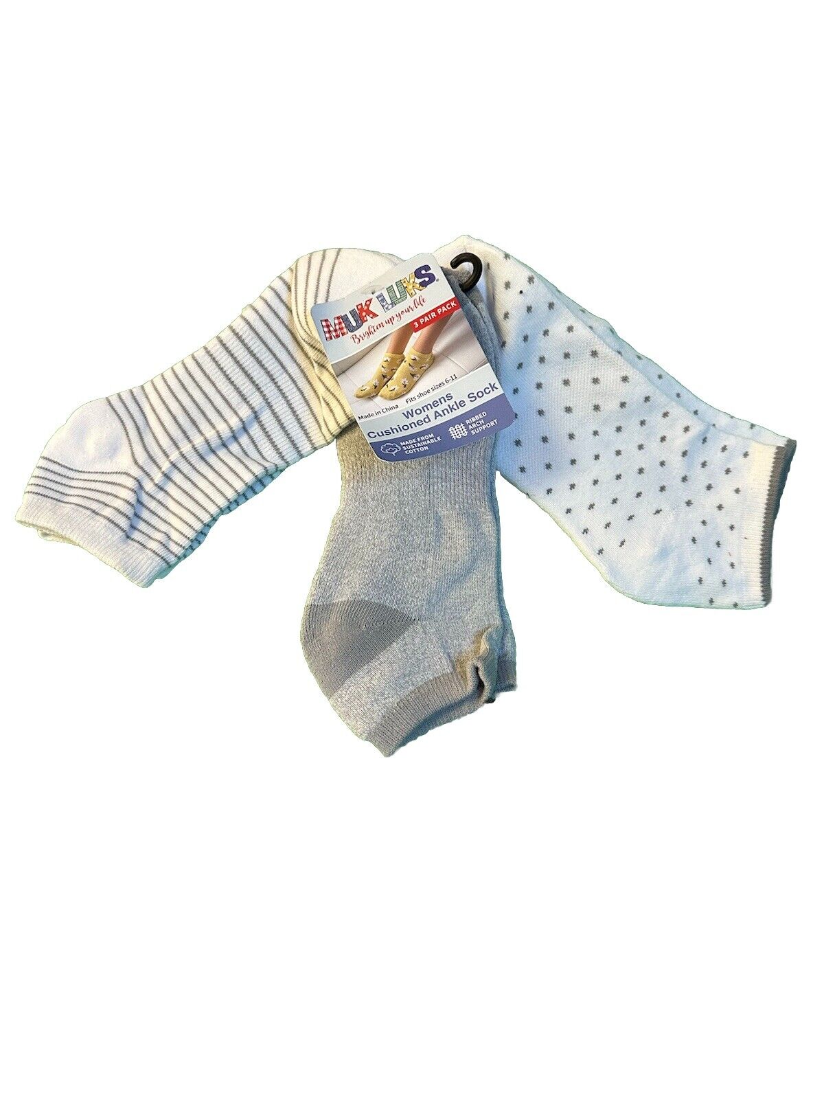 Muk Luks Womens Cushioned Ankle Socks Pack of 3 - Size 6-11 New