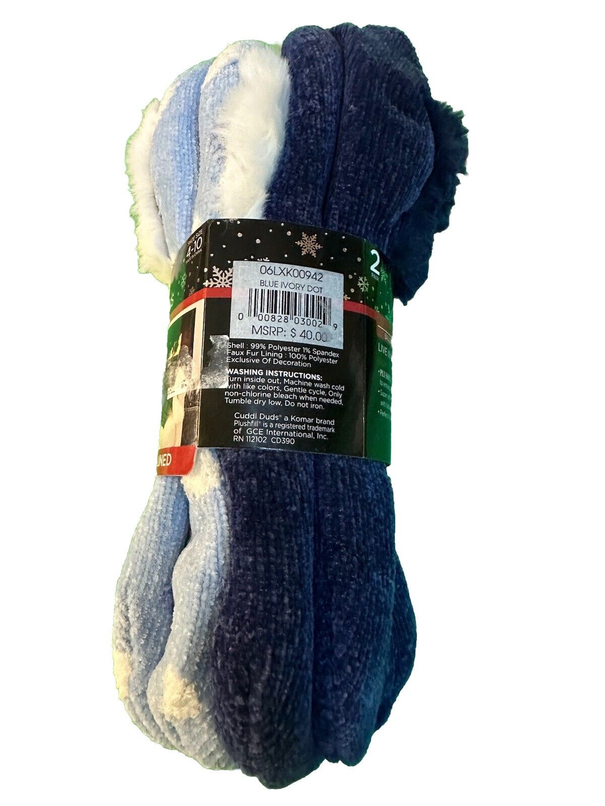 2 Pairs Cuddl Duds Slipper Socks Size 4-10 Lounge Ballerina Super Soft Plushfill
