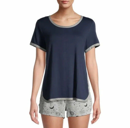 Secret Treasures Cropped Mid Rise Relaxed Fit Pullover SS Blue Cove S (4-6)